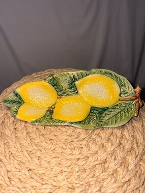 Vietri Italy Lemon Platter Ceramic Dish Yellow Green Hand Painted Tray
